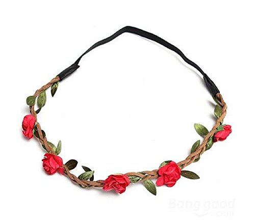 Red Boho Garland Weave Wreaths Wedding Beach Floral Elastic Hairband por loja 24/7