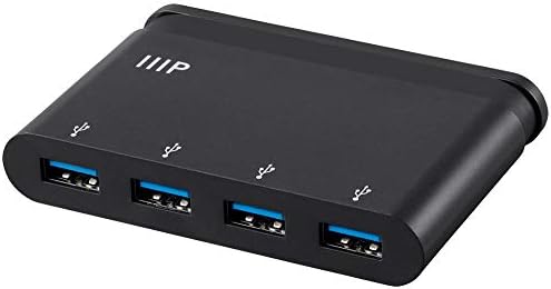 MONOPRICE 133570 USB-C A 4-PORT/USB 3.0 Adaptador de cubo-preto com conector USB Tipo-C dobrável-Série móvel