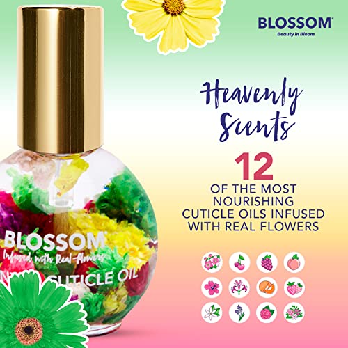 Blossom hidratando, hidratante, fortalecedor, óleo de cutícula perfumada, infundida com flores reais, feitas nos EUA, 0,42
