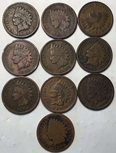 1900 p década completa de centavos indianos centavos vendedores bom