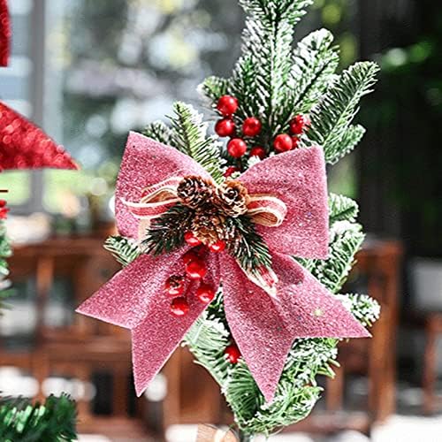 Cheeseandu 4pack Decorações de arcos de Natal Glitter Bow Ribbon Ribbon Berries Pinecone Ponecone para Wreath Garland Tree