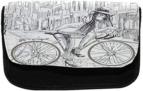 Caixa de lápis de bicicleta lunarável, mulher ultrajante mastiga chiclete, bolsa de lápis de caneta com zíper duplo, 8,5 x 5,5, branco e cinza