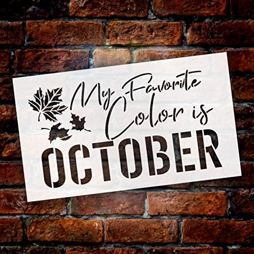 Minha cor favorita é o estêncil de outubro de outono de outubro por Studior12 | Sinais de madeira | Palavra Arte Reutilizável | Sala de jantar em família | Pintura de giz de mídia mista multimídia | DIY Home - Escolha Tamanho