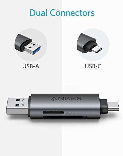 Leitor de cartão SD USB-C e USB 3.0 ANKER, PowerExpand+ 2-in-1 leitor de cartão de memória com conectores duplos, para