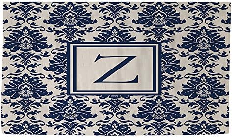 Filinas e tecelões manuais Dobby Bath Rug, 4 por 6 pés, letra monograma Z, damasco azul