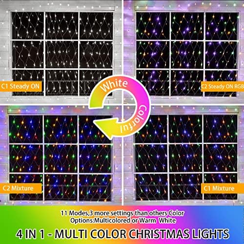 Luzes de malha de natal de mudança de cor, 9,8 pés x 6,6 pés 200 luzes de malha de arbusto LED com 11 modos e remotos, luzes de