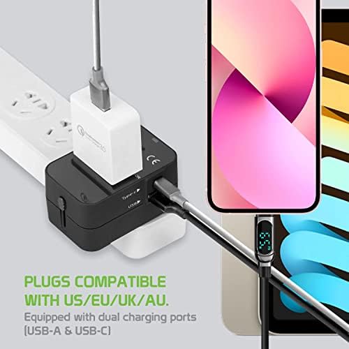 Viagem USB Plus International Power Adapter Compatível com LG Optimus Zone 2 para energia mundial para 3 dispositivos USB TypeC, USB-A para viajar entre EUA/EU/AUS/NZ/UK/CN