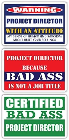 Diretor de Projeto Bad Ass Certified com A Atitude Adesivos | Idéia de presente de carreira de ocupação engraçada | Decalques de adesivos de vinil 3M para laptops, chapéus, janelas