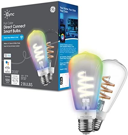 Lâmpadas LED de LED inteligentes da GE Cync, mudança de cor, Bluetooth e Wi-Fi, trabalha com Alexa e o Google Home, ST19 Edison Style Bulbs