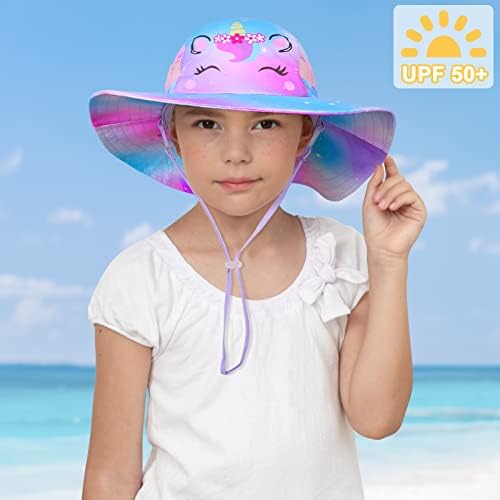 Chapéu de sol para meninas para meninas Chapéus de balde de unicórnio UV Capéu de praia para crianças Chapéu de pesca de aba larga 2-8 anos