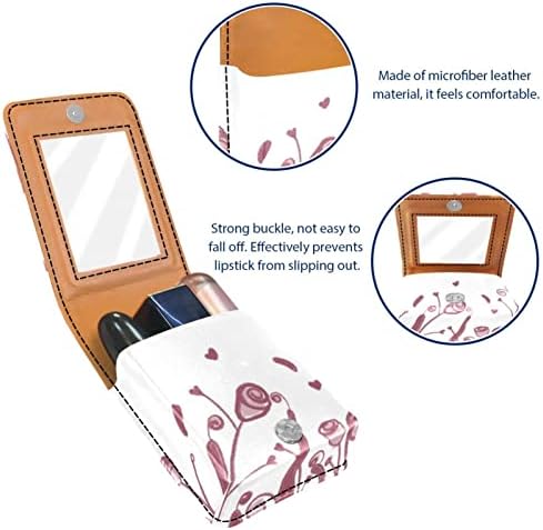 Mini maquiagem de Oryuekan com espelho, bolsa de embreagem Caixa de batom de Leatherette, Flor Flor Purple Rose Abstract Floral