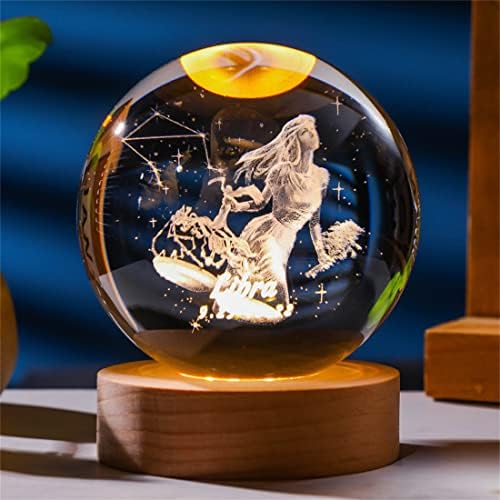 3D Constellation Crystal Ball 60mm 80mm Cristal Paper Town Global Glass Feng Shui com base USB 12 Signo do zodíaco estátua escultura de vidro decoração de vidro