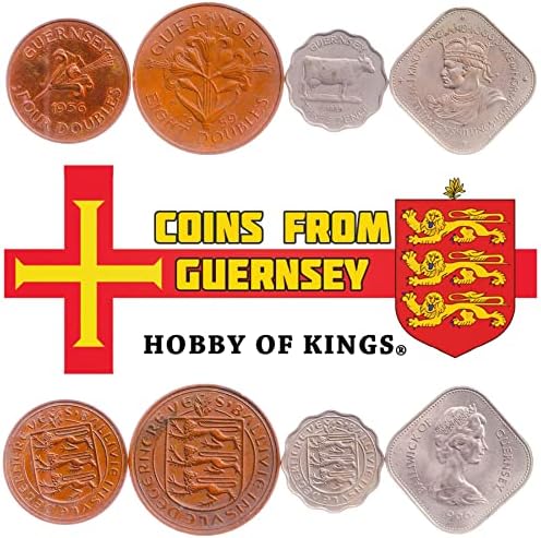 4 moedas de Guernsey | Giernesiais Coin Set Coleção 1 2 4 8 duplas | Circulou 1864-1911