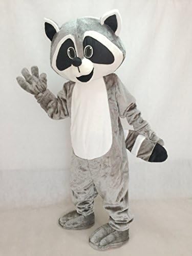 Robbie Raccoon com traje de mascote de barriga branca