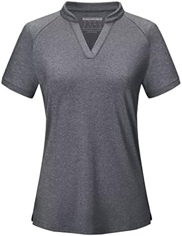 MagComsen feminino de golfe pólo camisetas v upf 50+ camisetas rápidas seco de manga curta camisa pique jersey camisetas sem gola casual