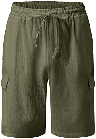 Shorts de carga de linho masculino 7 polegadas de verão de verão shorts elásticos de cintura de cordão