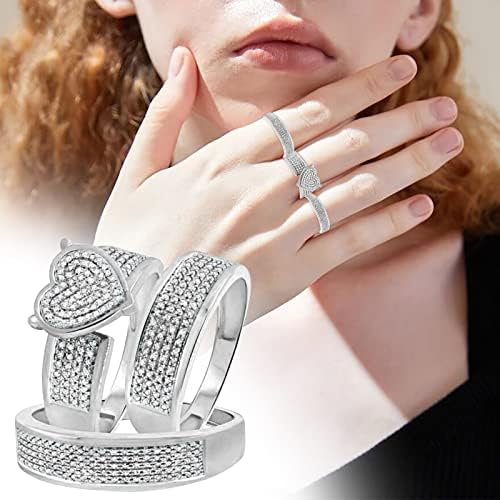 2023 Novas damas brilhantes diamante completo diamante duplo conjunto de anel de anel de promessa de anel de zirconia anel