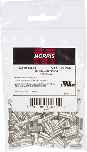Morris Products Ferrules não isolados Padrão DIN-Tamanho de 2 arame-comprimento de 1,26 polegadas-Para aplicações de blocos de terminal