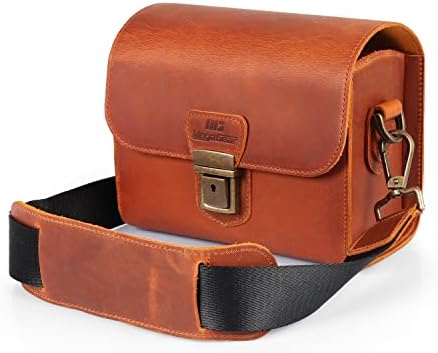 MegaGaGear Pebble MG1725 Bag de mensageiro de couro genuíno para câmeras sem espelho, instantânea e DSLR - Camel