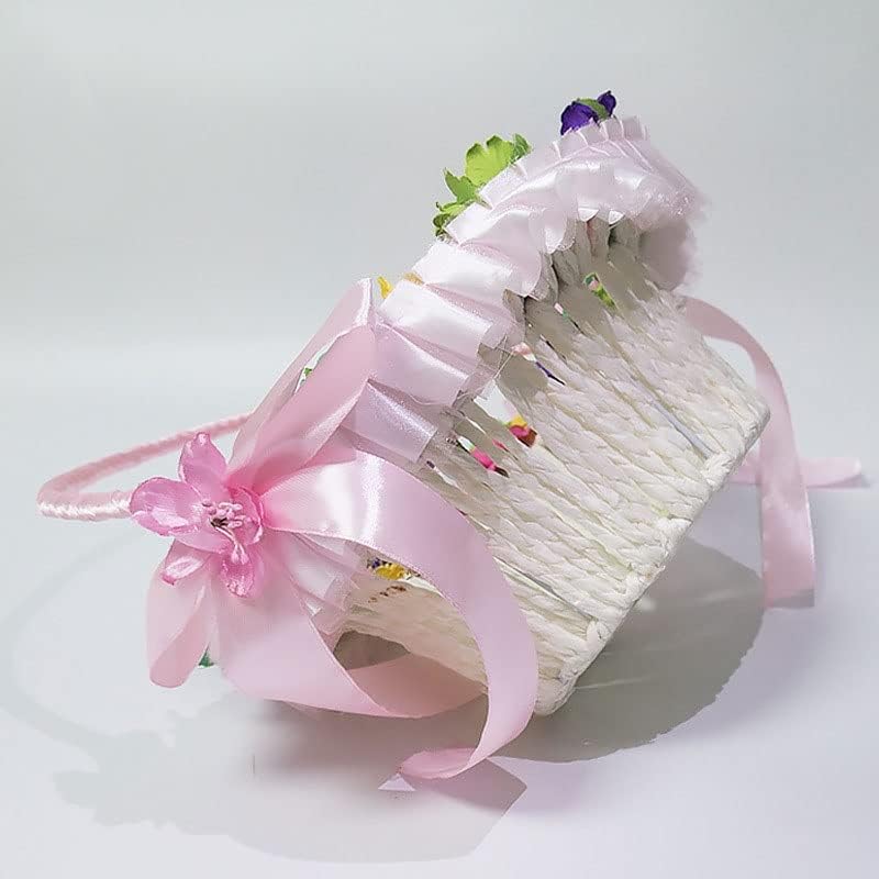 Yfqhdd weave cesto simulação flor flor de renda cesto flor menina pequena cesta de flores de casamento material de casamento