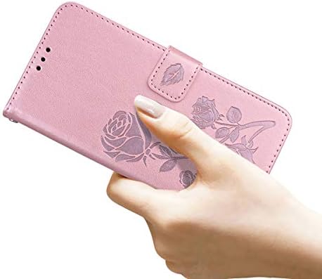 Capa de telefone ccsmall para Samsung Galaxy A22 4G, capa de couro de flip de flores rosa com bolsos de dinheiro para titular de cartão de crédito [pulseira de pulso] [Kickstand] Caixa da carteira para Samsung Galaxy A22 4g RS Pink