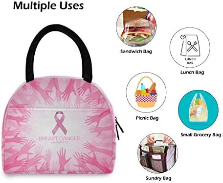 Yyzzh Consciência do câncer de mama com fita rosa em círculo de mãos projetar zíper isolado lancha bolsa de lancho