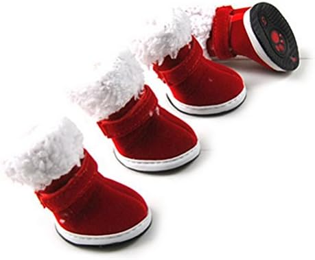 Zunea anti-deslizamento pequeno cão Santa sapatos de inverno, botas de cachorro neve quente, pet sneakers pata protetor de protetor