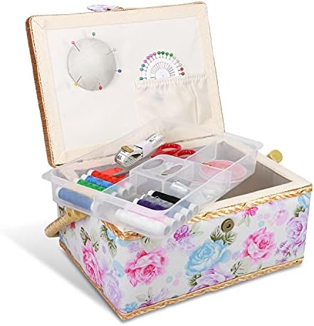 Caixa de costura Navaris com acessórios - costura cesta com compartimentos de bandeja organizadora 9,7 x 6,9 x 4,9 - inclui kit de 76