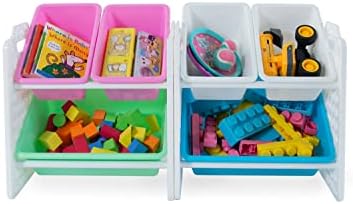Organizador de brinquedos uniplay com 6 caixas de armazenamento removíveis, organizador multi-bin para livros, blocos de construção,