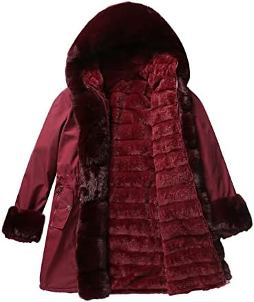 Feminino espeto de lã alinhado parka com colarinho de pêlo destacável casaco de inverno quente com capuz com zíper para