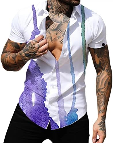 Dbylxmn Men Primavera Summer Summer Single Basted Lapel Casual Print Print Beach Manga curta Férias de Natal Men.