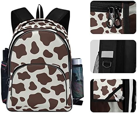 Mochila de Moda Orezi para Mulheres Meninas, Brown e Vaca Branco de Vaca Laptop Backpack Bookbags Bag de viagem Casual