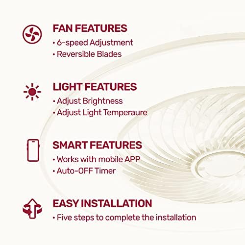 Ventilador de teto de baixo perfil de Yanaso, ventilador de teto sem lâmina com luzes e controle remoto LED inteligente
