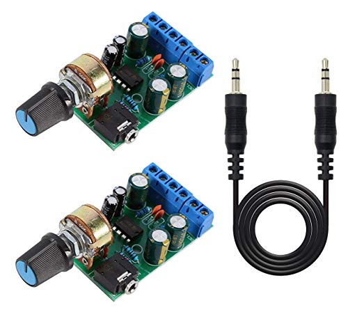 Daoki 2PCS TDA2822M Módulo de amplificador de áudio DC 1.8-12V 2.0 canal AMP Módulo de amplificador de áudio AUX AUX com cabo de tomada de 3,5 mm