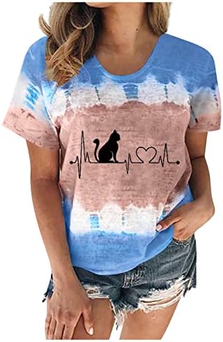 Camisas de manga curta para mulheres de cavalo batida de batimento gráfico casual solto camiseta de cor de colorblock gradiente camisetas