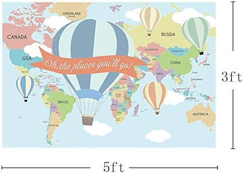 Mehofond mapa de viagem decorações de festas de aniversário viajam pelo mundial Balão de ar quente oh os lugares você irá para o chá de bebê fotografia de photons banner 5x3ft