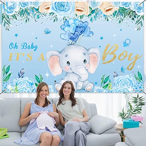 Menino chá de bebê decorações de pano de fundo elefante bandeira de festa de chá de bebê é um menino de chá de bebê