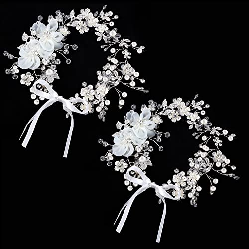 2 PCs Flor Wedding Girl hen (Pearl Silver Princess Wedding Wedding Wedding Happend Flower Crystal Band Band fofo Bandeira da cabeça