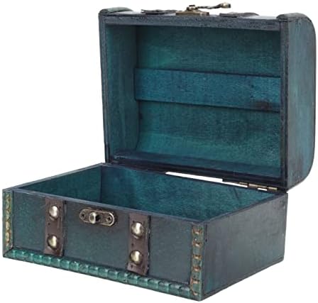 Garneck Caixa decorativa de tesouro vintage de madeira com trava e tiras de couro Caixa de bugiganga de caixa de armazenamento