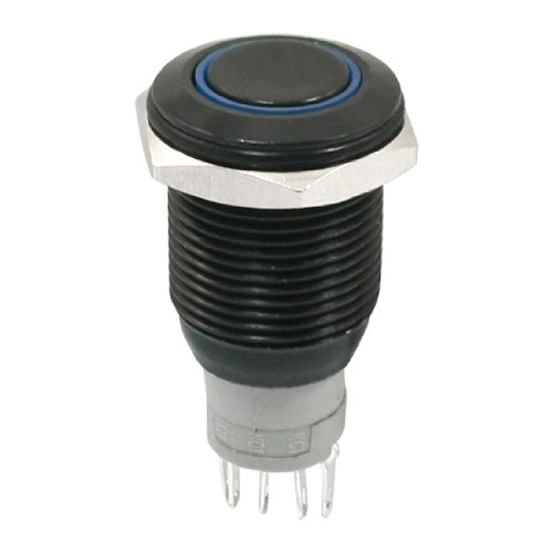 UXCELL SPDT MOMEMÁRIO TIPO 16 mM interruptor de botão plano, 24V, lâmpada LED azul