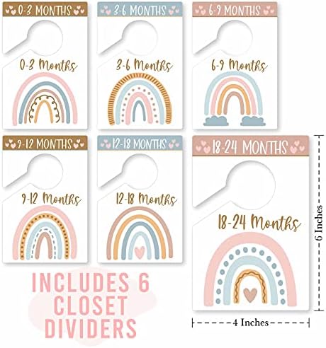 6 Divisores de tamanho do armário do bebê - menina de menina - Boho Baby Closet Divils por mês, Organizador do armário de bebês para organização de berçário, Baby Essentials for Newborn Essentials menina