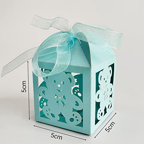 AllHeartDesires 50 Pack Pack Blue Teddy Bear Caixas de presente para menino Decoração do chá de bebê Tream Goodies Bag Candy