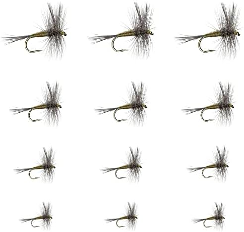 The Fly Pishing Place Blue Winged Olive BWO Classic Trout Dry Fly Sorteamento - Conjunto de 12 tamanhos de moscas 14, 16, 18 e 20 - Uma dúzia