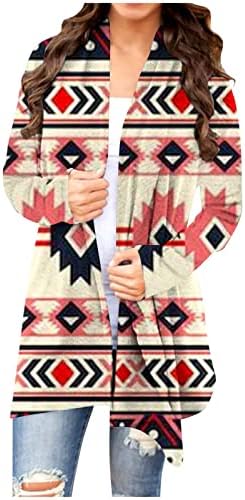 Natal Midi Cardigan Women Front Open Shawl Tunic Tops vintage Printage Impresso Liep Casual Longo Longo Longa Jaqueta