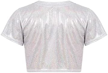 Huimingda Dance Crop Tops para meninos meninos camiseta brilhante camisa de dança moderna festas de dança Top Silver A 7-8 anos