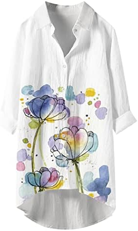 Pintando blusas gráficas florais para meninas adolescentes de manga comprida lounge de pescoço de pescoço de mulheres abotoar 2023 1g