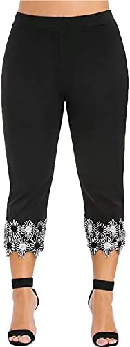 Pontuação de cor de cor sólida de cintura feminina Lacas de renda de renda de ioga esportes de ioga com calça de calça de calça cortada Casual Plus Size