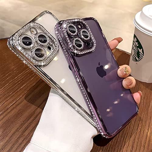 Caixa de telefone transparente de Fycyko para iPhone 14 Pro Max com protetor de câmera completa Glitter Diamond, Bling Crystal CHOUTO