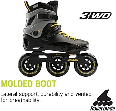 Rollerblade RB 110 unissex adulto fitness skate em linha, preto/açafrão amarelo, performance urbano patins embutidos