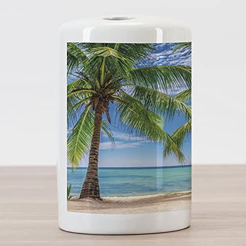 Suporte de escova de dentes cerâmica de praia lunarável, palmeiras em um cenário exótico República Dominicana, bancada versátil